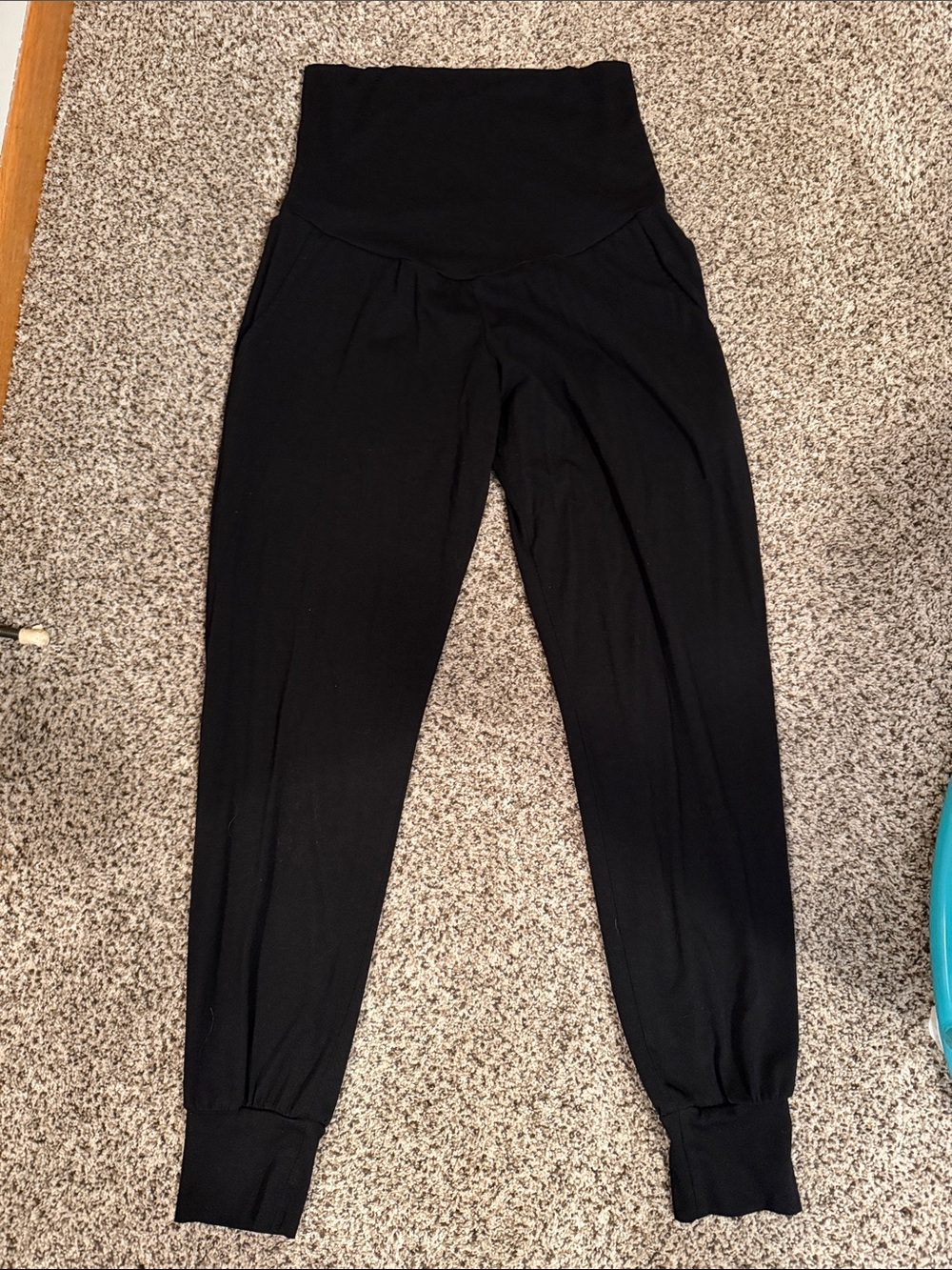 High-Waist Black Maternity/Workout Pants with Cuffed Ankles